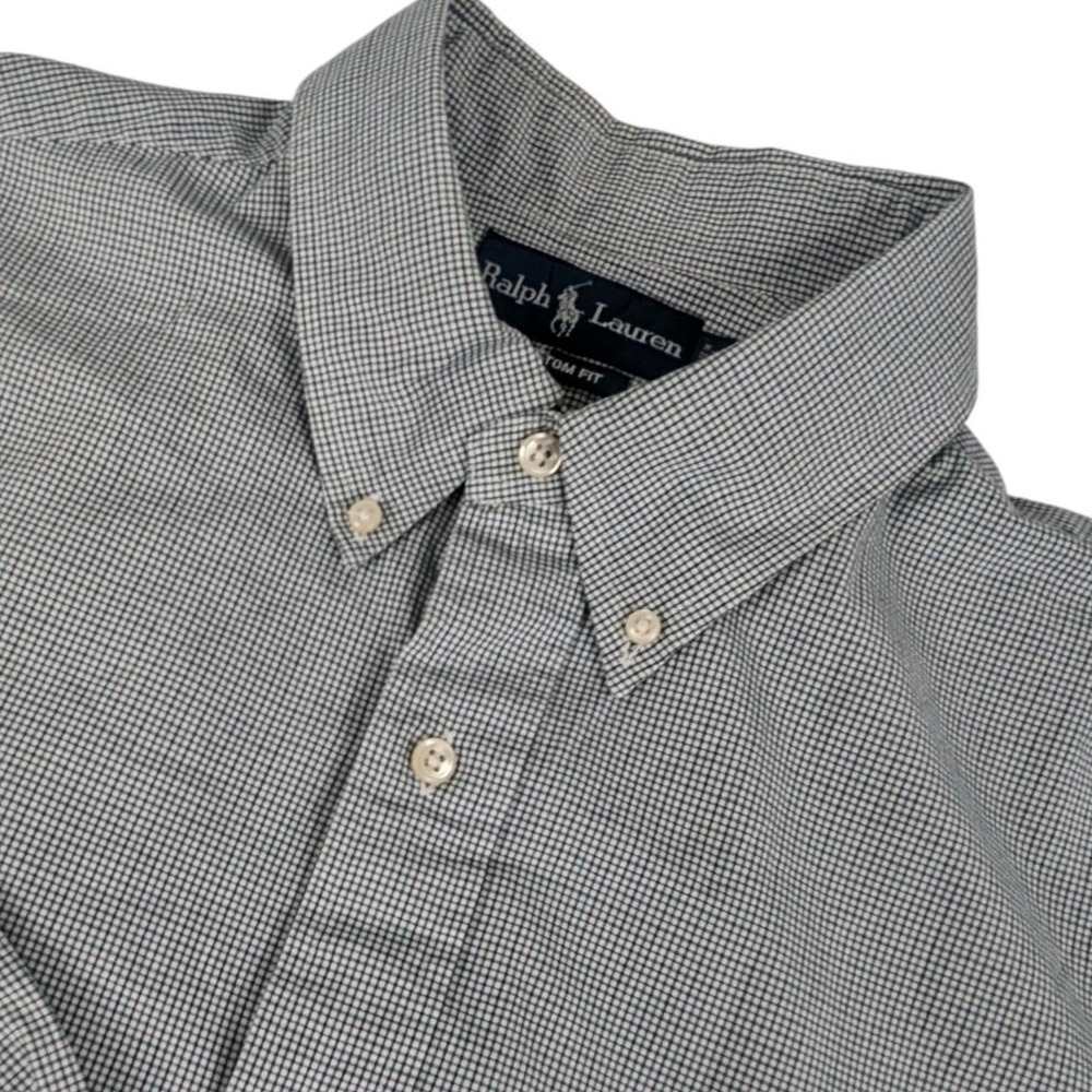 Polo Ralph Lauren Mens Custom Fit Micro Check Button Down Shirt Green White 17.5